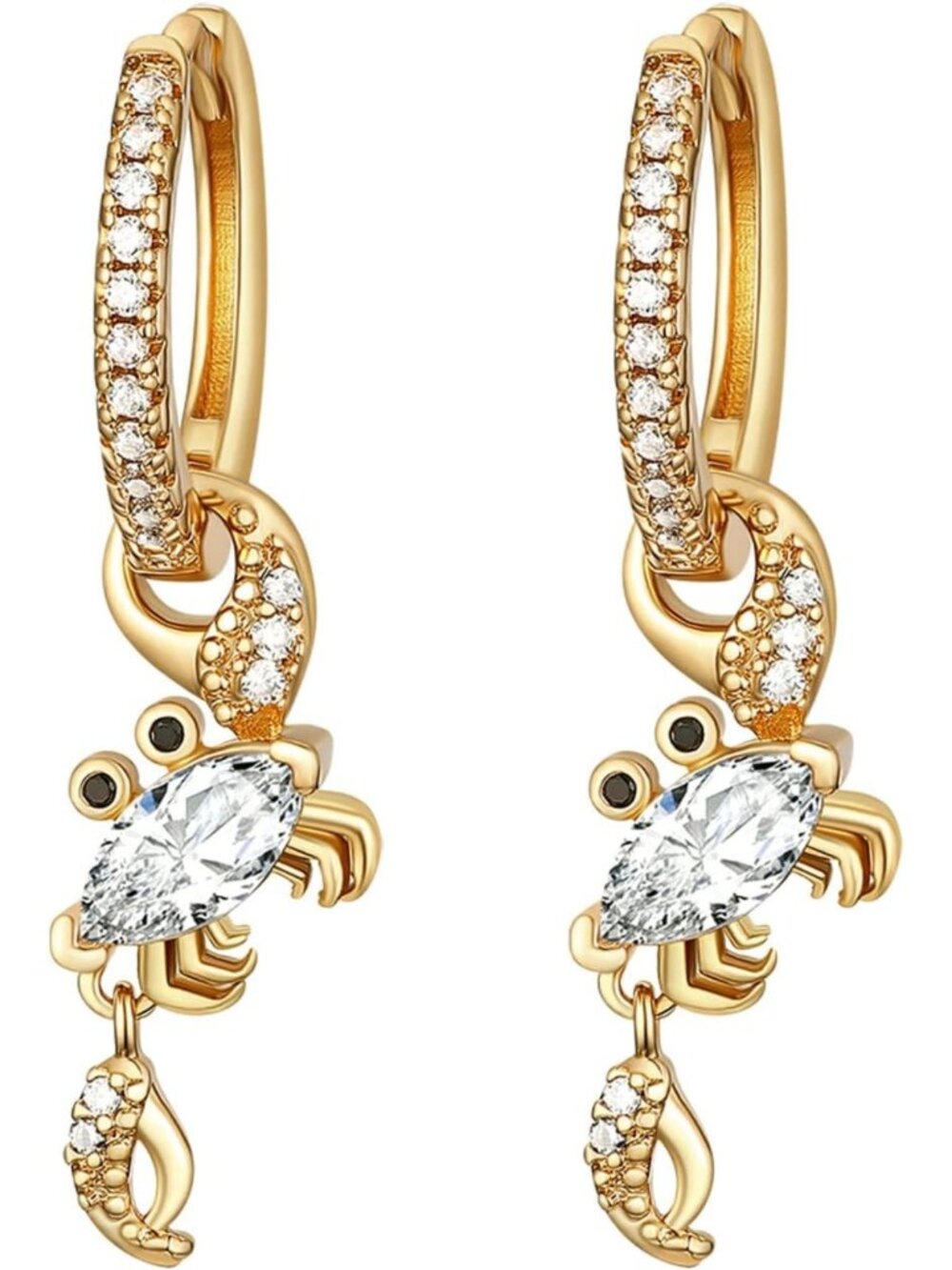 Cute Crab Dangle Earrings - 14K Gold Plated Ocean-Inspired Crystal Drop Jewelry